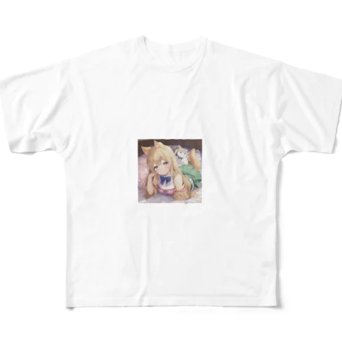 キュートな女の子 フルグラフィックTシャツ