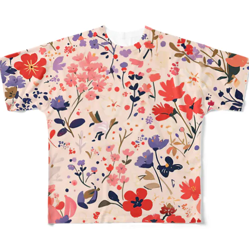 花柄のプリント　なでしこ1478 All-Over Print T-Shirt