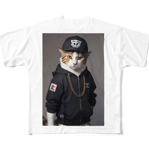 ヒップホップ猫 フルグラフィックTシャツ