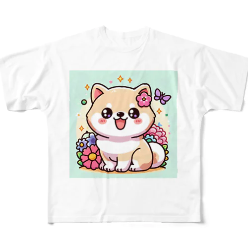 華やかな犬 フルグラフィックTシャツ