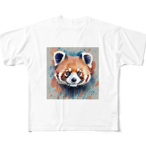 水彩風レッサーパンダ フルグラフィックTシャツ