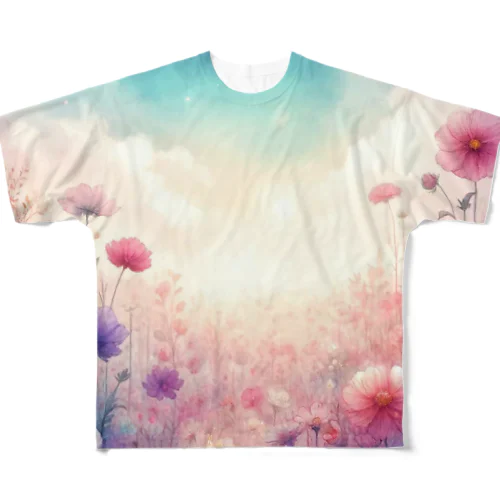 水彩タッチの花畑 フルグラフィックTシャツ