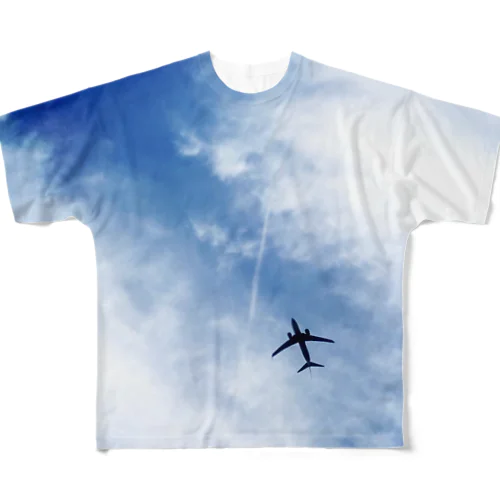 夏の青空と飛行機 フルグラフィックTシャツ