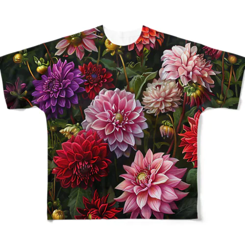 ダリヤの花いろいろ　なでしこ1478 フルグラフィックTシャツ