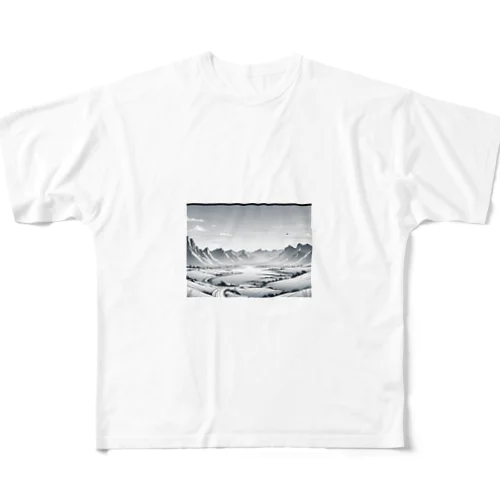 モノクロの雪景色 フルグラフィックTシャツ