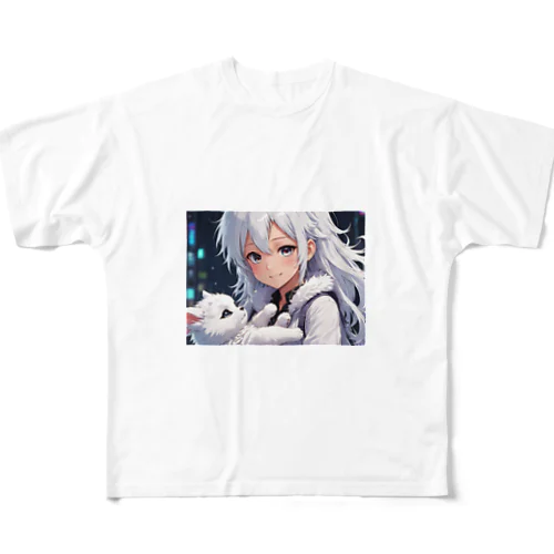 神様を抱っこしている美少女 フルグラフィックTシャツ