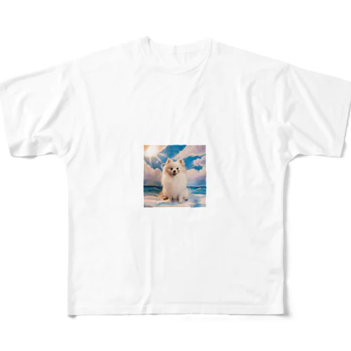 夏が大好き！白のポメラニアン。名前はアイス All-Over Print T-Shirt