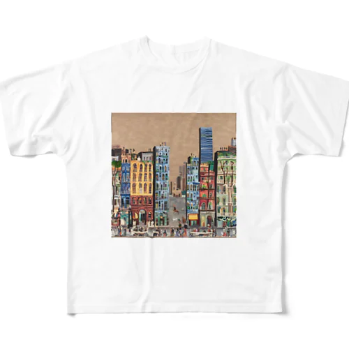 油絵　知らない都市の風景　ノスタルジー フルグラフィックTシャツ