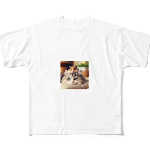 猫とハムスター仲良し All-Over Print T-Shirt
