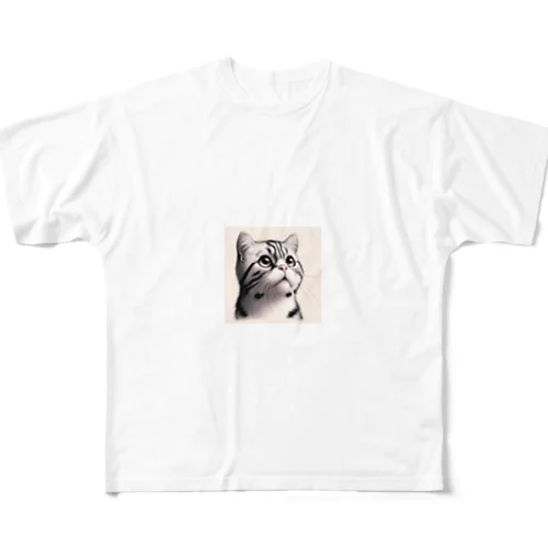 斜め上を見る猫 フルグラフィックTシャツ