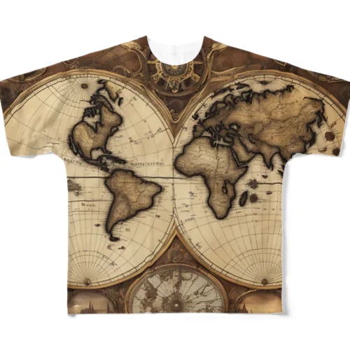 スチームパンク世界地図 フルグラフィックTシャツ