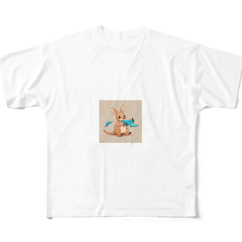 おもちゃの飛行機に乗ってかわいいカンガルーに会おう All-Over Print T-Shirt