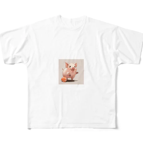 かわいいブタ遊びフェッチ All-Over Print T-Shirt