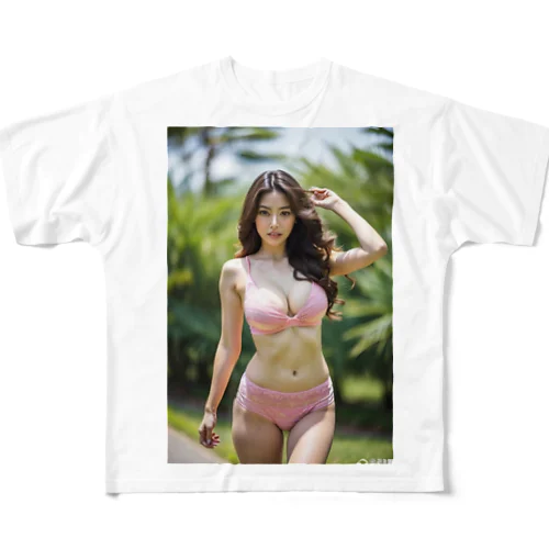 「海辺の恋模様: AI美女のビーチウェア・ファンタジー」vol248 フルグラフィックTシャツ