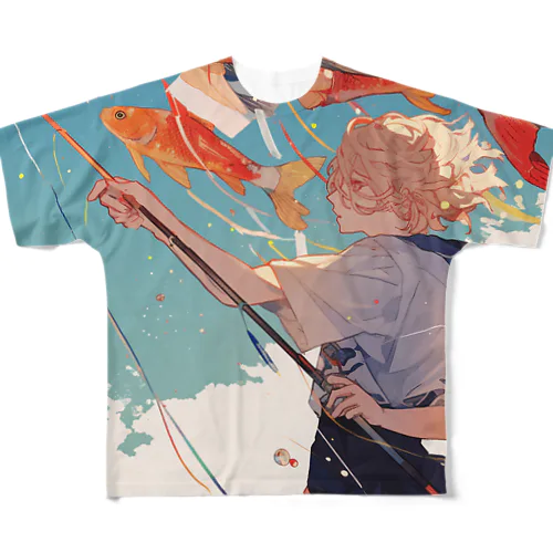 鯉のぼりを操る男の子　ラフルール　1859 All-Over Print T-Shirt