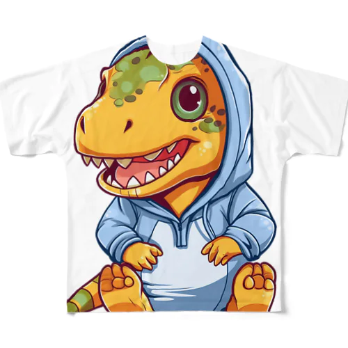 青パーカーを着たティラノサウルス All-Over Print T-Shirt