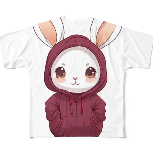 赤パーカーを着ているうさぎちゃん フルグラフィックTシャツ