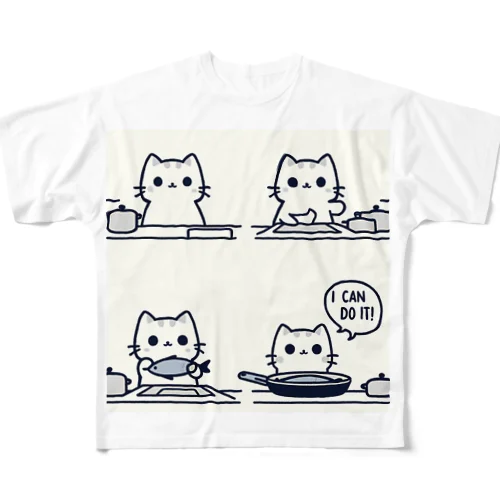 Positive cat　I can do it！（やればできる！） フルグラフィックTシャツ
