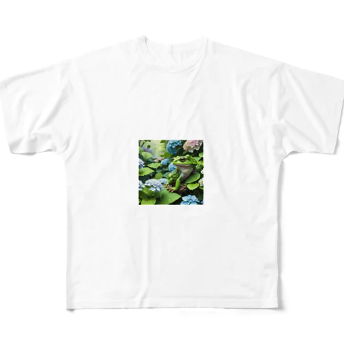 アジサイの茂みから聞こえてくるカエルの鳴き声 All-Over Print T-Shirt