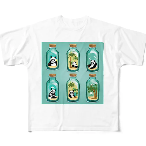 ガラス瓶の中のヤシの木パンダ All-Over Print T-Shirt