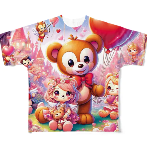 ふわふわのテディベアと妖精が織り成すメルヘンな世界✨  フルグラフィックTシャツ