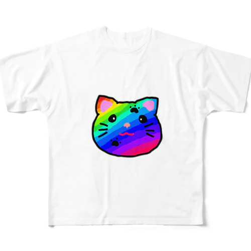 虹色のにゃんこ All-Over Print T-Shirt