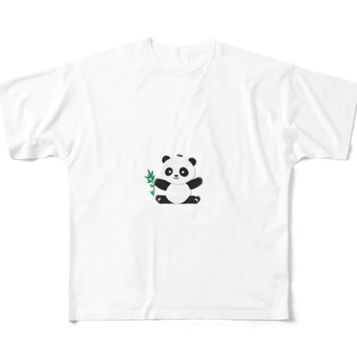 パンダ　笹 フルグラフィックTシャツ