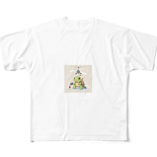 おもちゃのヘリコプターでかわいいカメに会おう All-Over Print T-Shirt