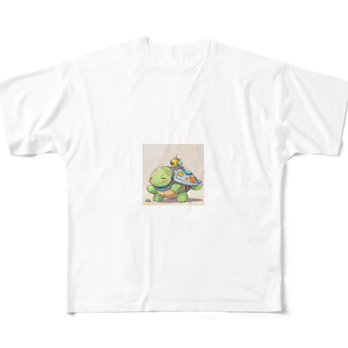 おもちゃの宇宙船でかわいいカメに会おう All-Over Print T-Shirt