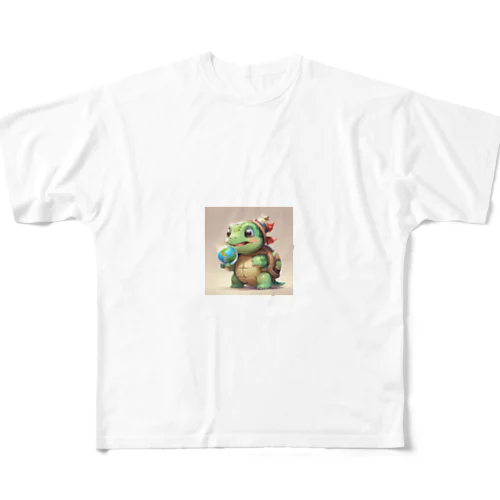 おもちゃの球体を持つかわいいカメ All-Over Print T-Shirt