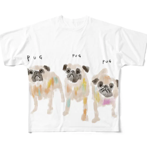 pug pug pug フルグラフィックTシャツ