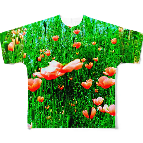  Heart under flowers  名前を知らない花 フルグラフィックTシャツ