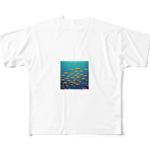 海中を泳ぐ魚のひれ フルグラフィックTシャツ