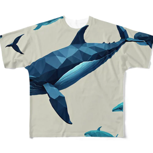 ローポリ風クジラ フルグラフィックTシャツ