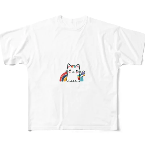 虹のねこ フルグラフィックTシャツ