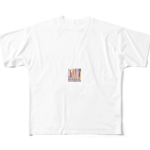 車が行き交う都市を歩くキリン All-Over Print T-Shirt