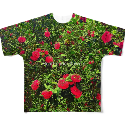  Heart under flowers 赤い花 All-Over Print T-Shirt