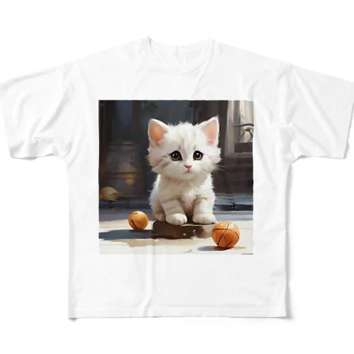 ボールであそぼうとしているねこ All-Over Print T-Shirt