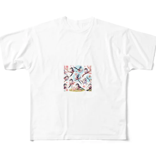 雪の精霊シマエナガのキャラクターグッズ フルグラフィックTシャツ