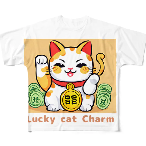 招く猫　あなたに幸せあれ All-Over Print T-Shirt