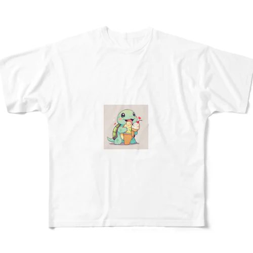 かわいいカメが食べるアイスクリーム All-Over Print T-Shirt