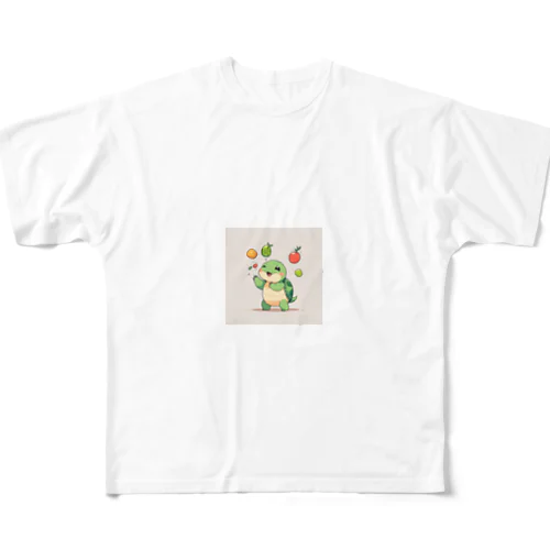かわいいカメのジャグリングフルーツ フルグラフィックTシャツ