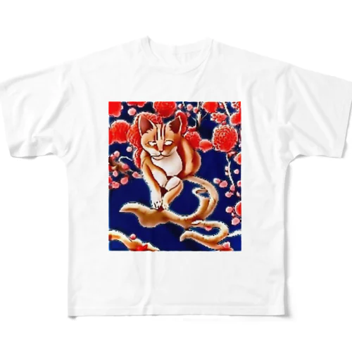 和風猫｢凡｣ All-Over Print T-Shirt