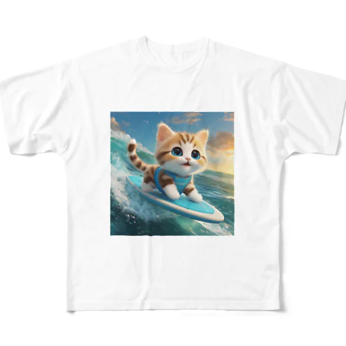 猫とサーフィン フルグラフィックTシャツ