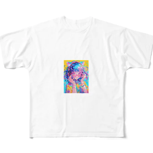 メガネの可愛い女の子のキャラクター All-Over Print T-Shirt