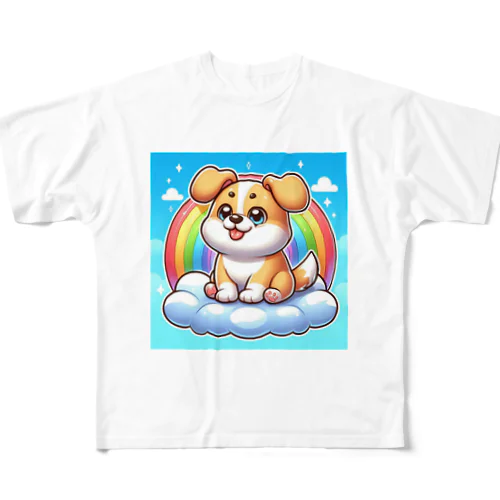 雲に乗った犬 All-Over Print T-Shirt