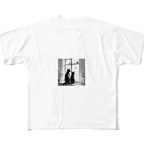 お留守番猫🐈 フルグラフィックTシャツ