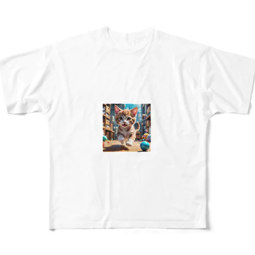 Kikimimiネコ（走る） All-Over Print T-Shirt