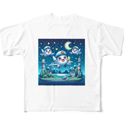 キラキラ夜景飛行くん All-Over Print T-Shirt