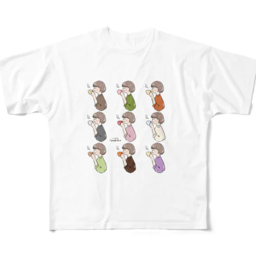 ほっとひと息つく女の子　オール All-Over Print T-Shirt